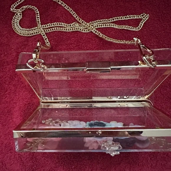 Floral & acrylic evening shoulder bag/clutch - Picture 7 of 10